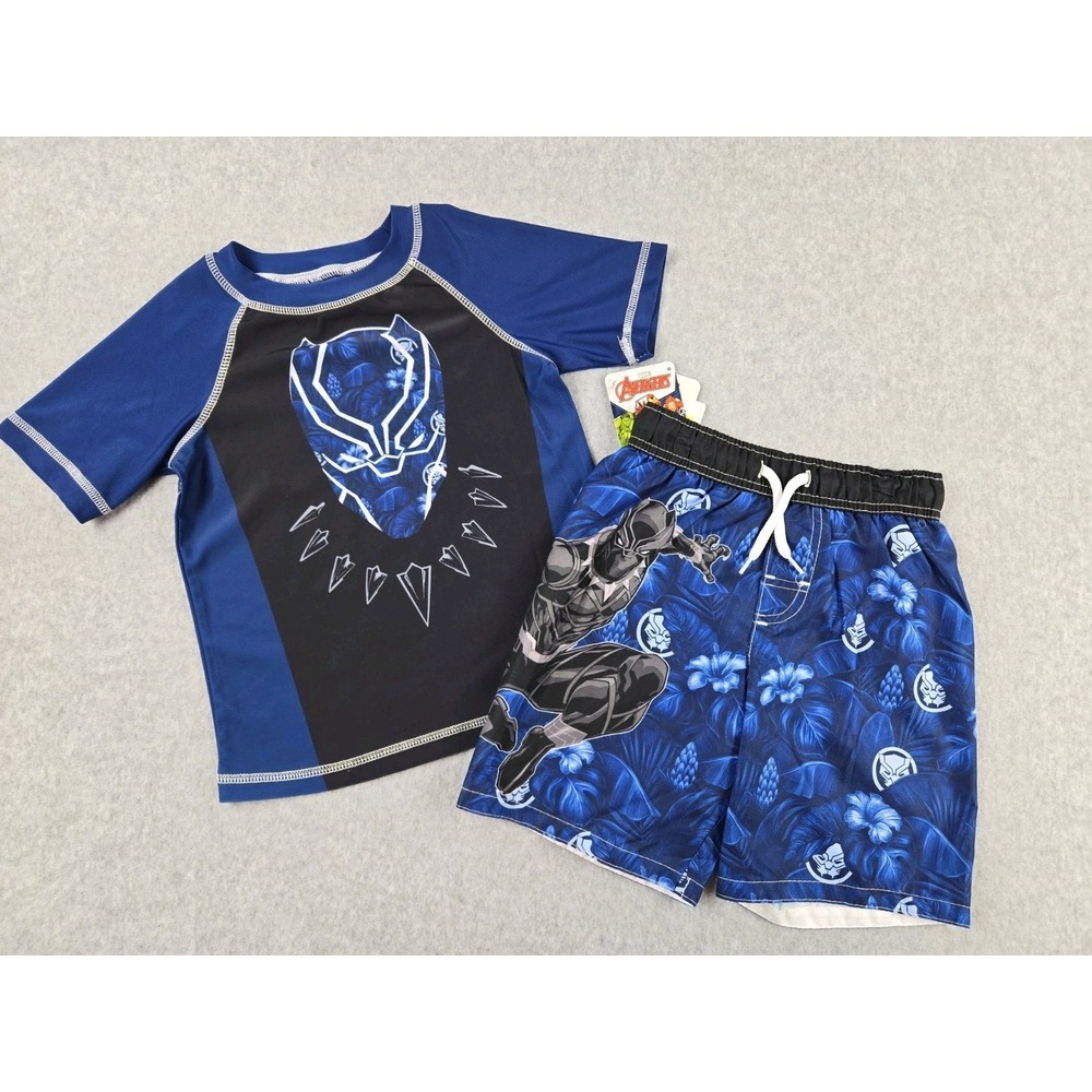 Avengers Bathing Suit Boys 2 pc Swim Set Size Small Rash Guard Top‎ Trunks NWT
